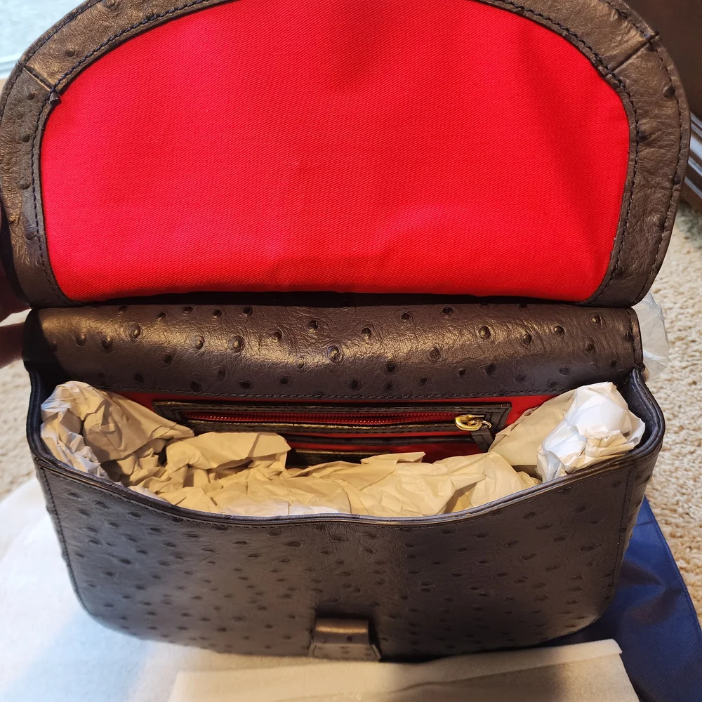 Dooney & Bourke Ostrich Embossed Emerson North South Reese Saddle Bag Blue Nwt - Picture 5 of 6